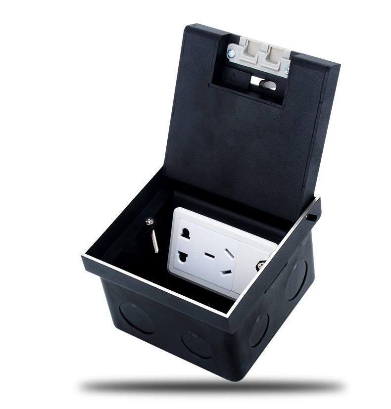 不锈钢黑色防水地面插座嵌入式大理石瓷砖隐藏式地插盒五孔网络地插