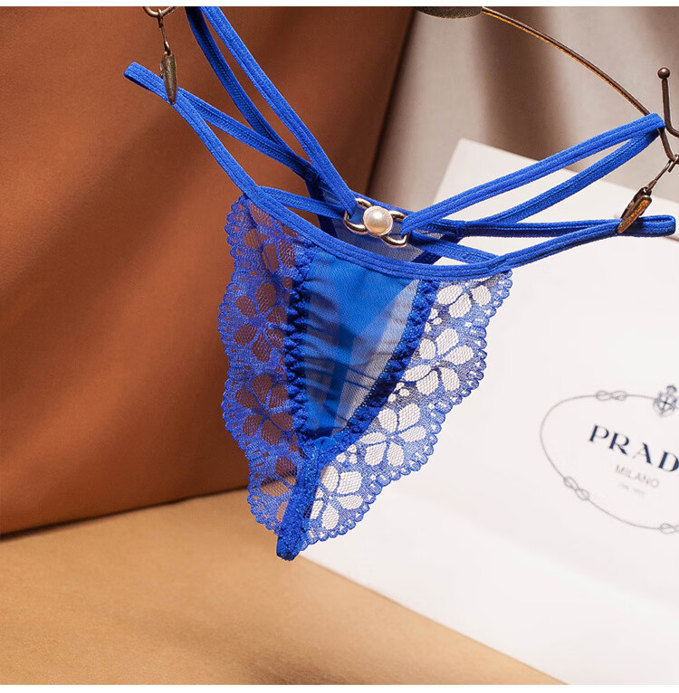 dicify新品全透明情趣捆绑式内裤女低腰交叉镂空性感丁字裤蕾丝诱惑裤