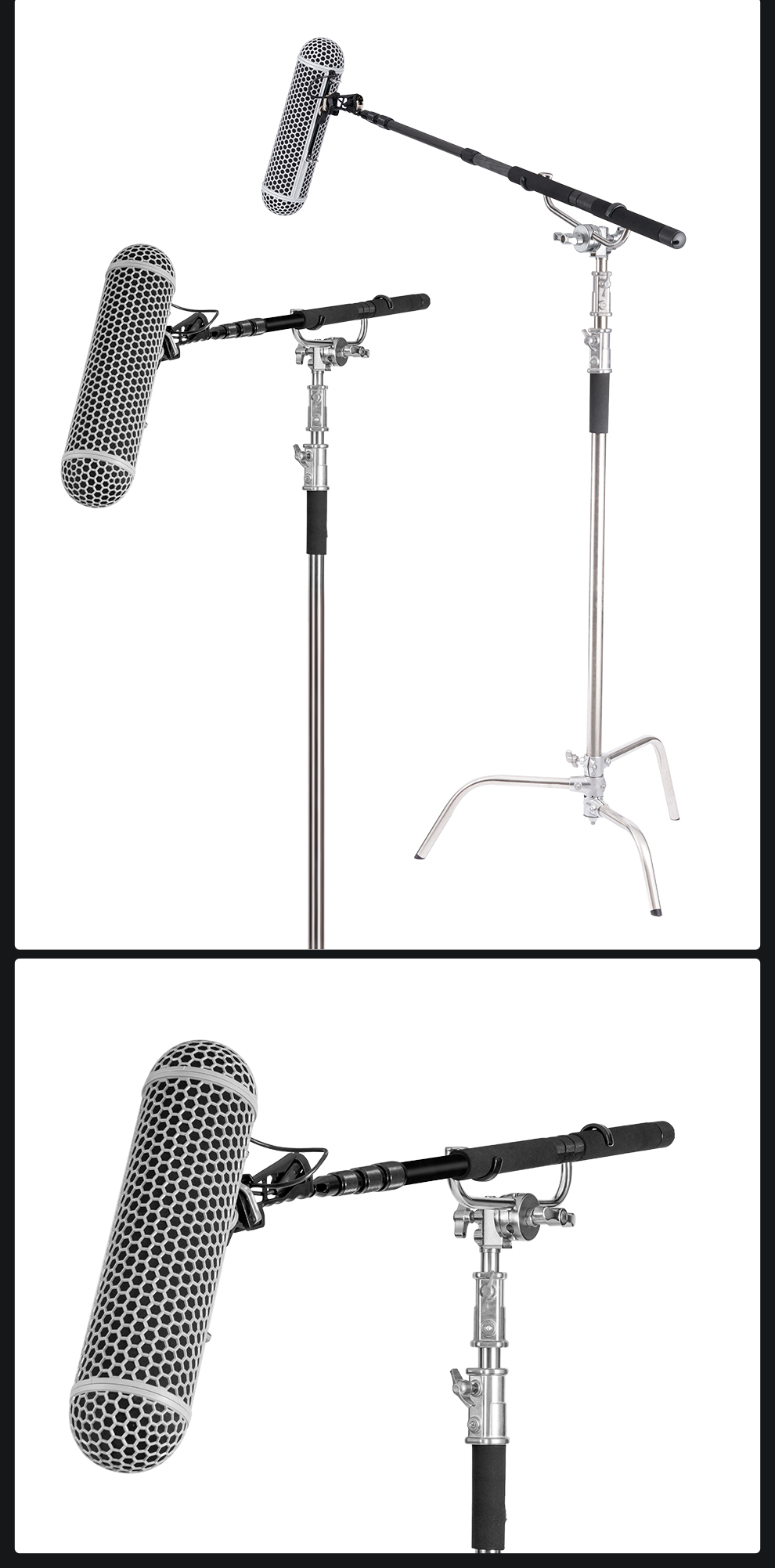 微电影挑杆支架金属托架影视收音麦杆银色c型魔术腿灯架麦克风架麦秆1