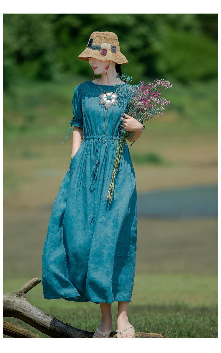 潮至夏装苎麻亚麻棉麻女装女王轻奢素订高端料连衣裙女夏【杭州品质