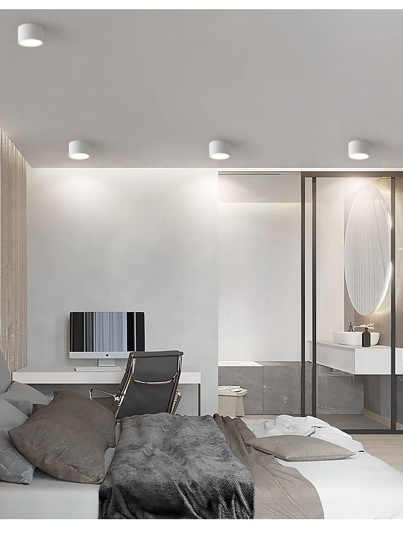 北欧明装筒灯led天花灯家用客厅射灯圆形简约现代玄关过道走廊灯黑色