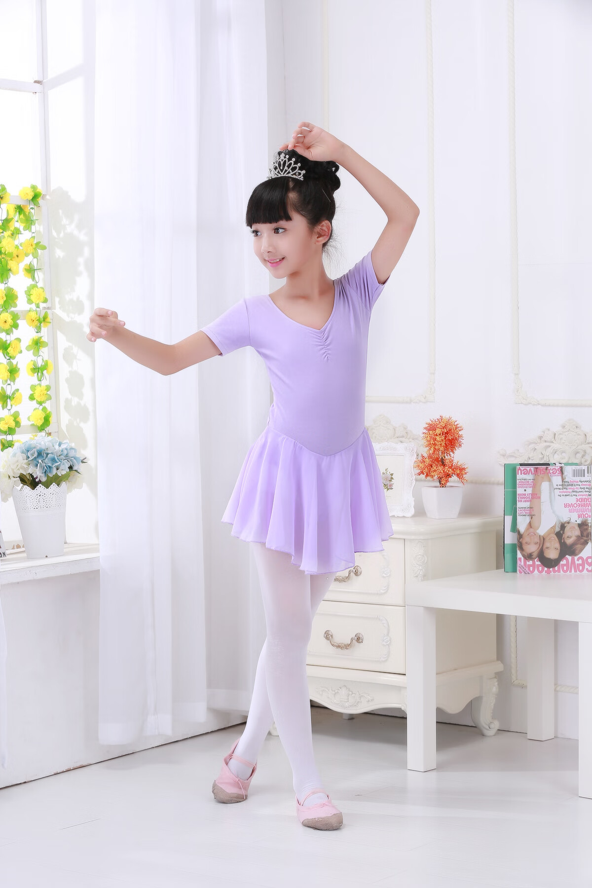 新品舞蹈服夏季服装女童练功服短袖舞蹈裙幼儿芭蕾舞小孩跳舞衣服蓝色