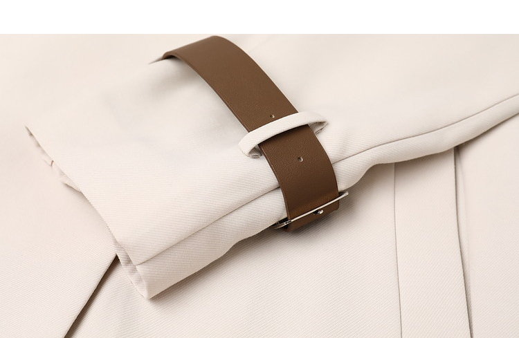 恩裳cover春季2022新款低调皮质袖袢温柔撞色时尚风衣款短外套女杏色3