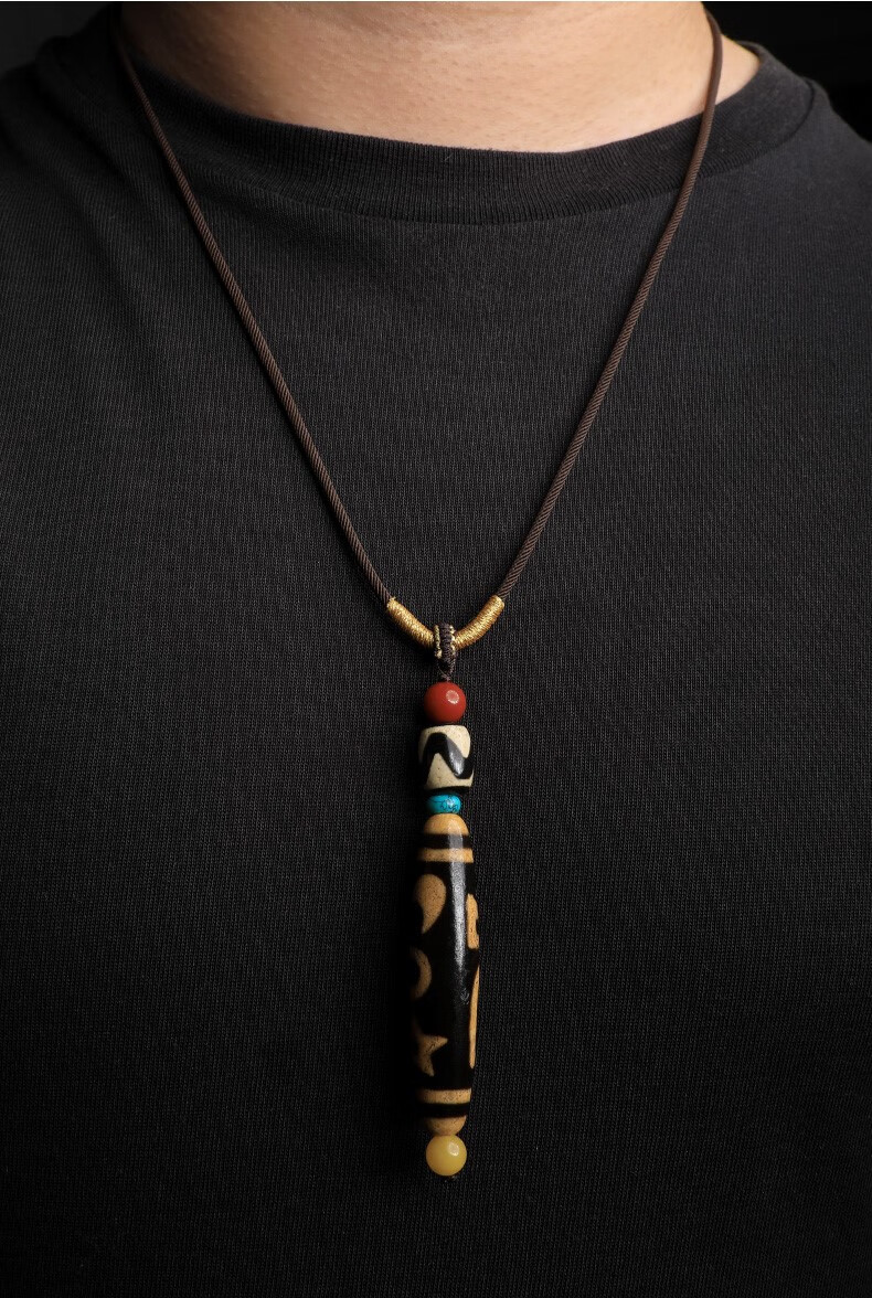 梵韩恋 布达拉宫三眼天珠西藏真品挂绳宝瓶蜜蜡玛瑙平安扣颈链男女款