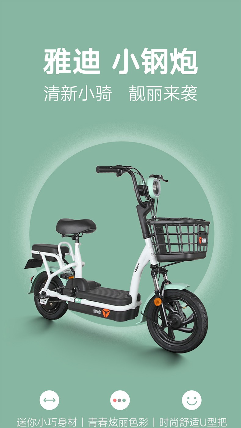 雅迪3c版新国标新款电动车48v成人电瓶车电动自行车助力小型代步亲子