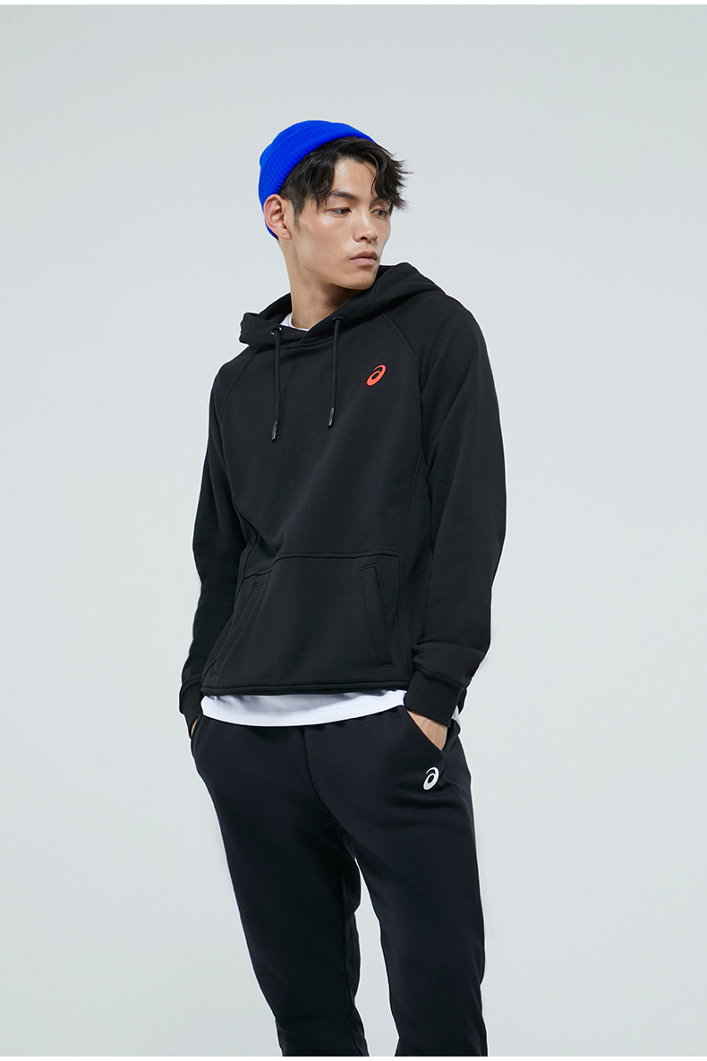 asics亚瑟士男式印花连帽卫衣运动休闲上衣黑色s