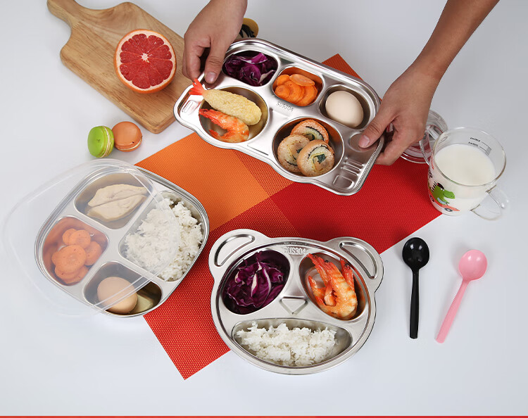 304不锈钢卡通餐盘幼儿园餐盘儿童餐盘学校食堂快餐盘宝宝分格盘304