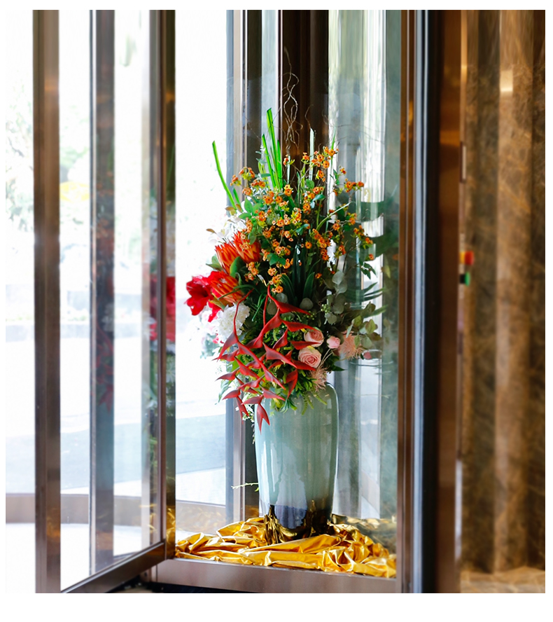 野派酒店旋转门仿真花落地花瓶假花迎宾大堂大厅插花摆件装饰花艺样板