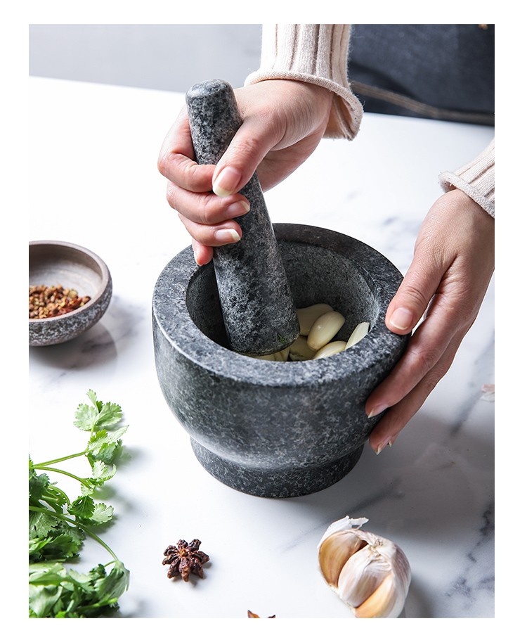 涤澳复古厨房家用研磨器石臼手动捣蒜器捣碎捣药杵蒜泥器花岗岩捣杵