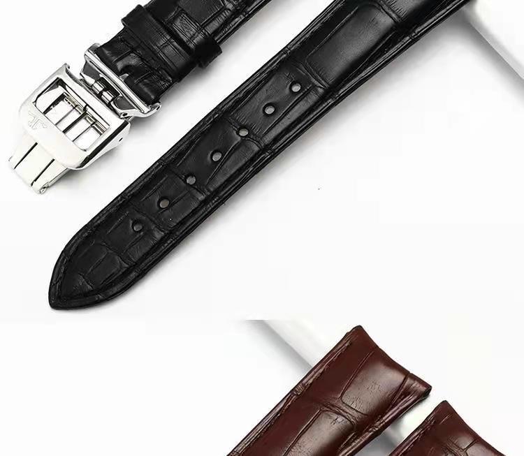 适用于积家表带原装款鳄鱼纹牛皮大师地理学家月相小丑弧口男士折叠扣
