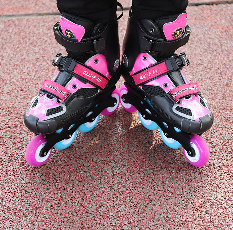 hv溜冰鞋男女训练比赛轮滑鞋刹车平花鞋直排轮旱冰鞋f8s 粉色 36