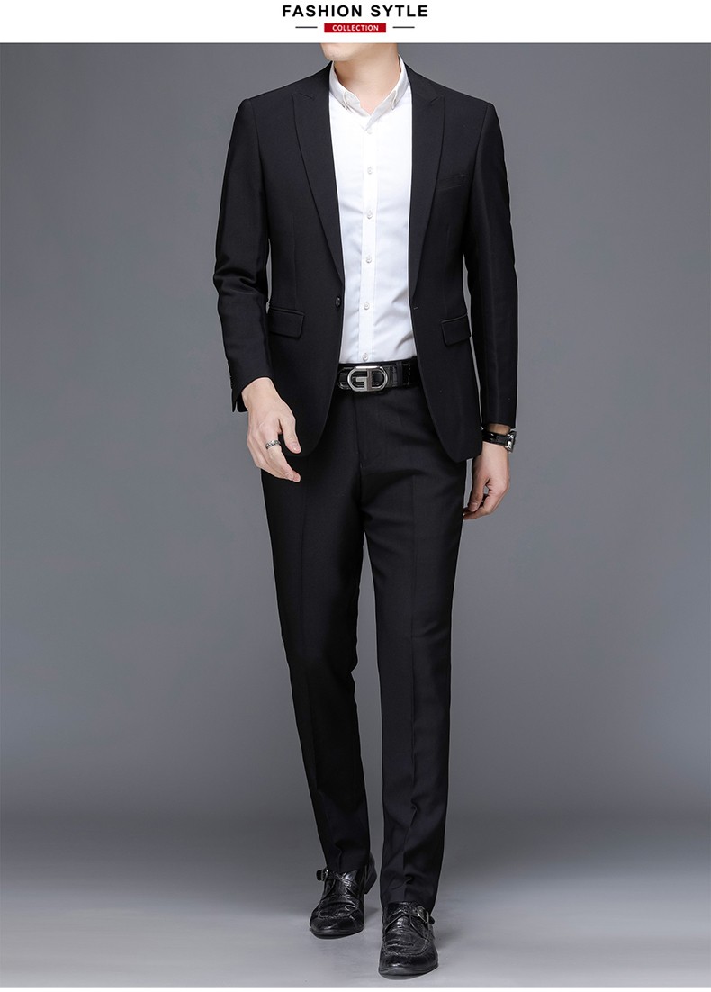 罗蒙男士西服套装修身商务休闲职业正装西装男套装新郎结婚礼服男针织