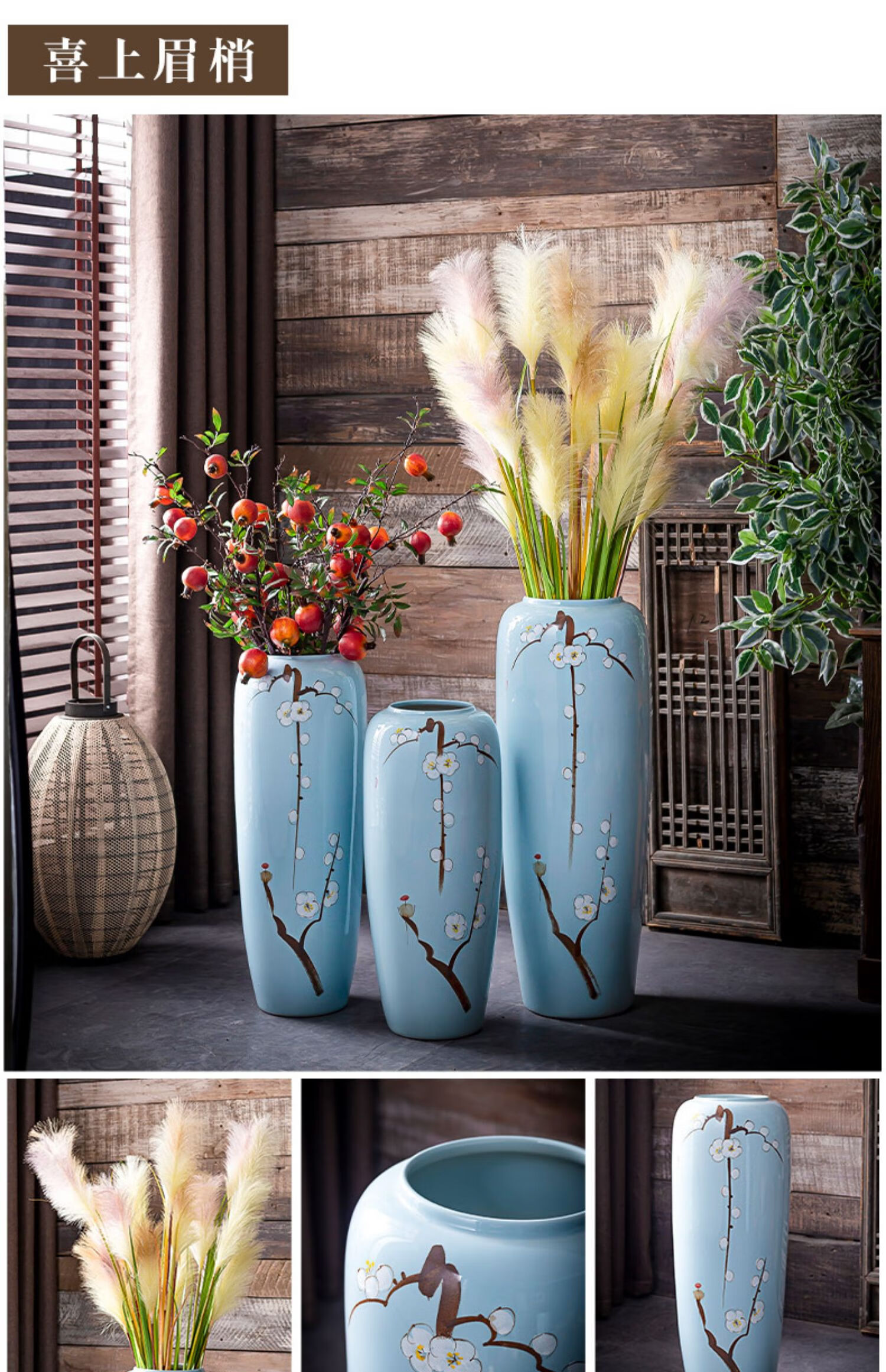 纤雅洁景德镇落地花瓶干插花高客厅美式现代简约陶瓷陶罐大号装饰大