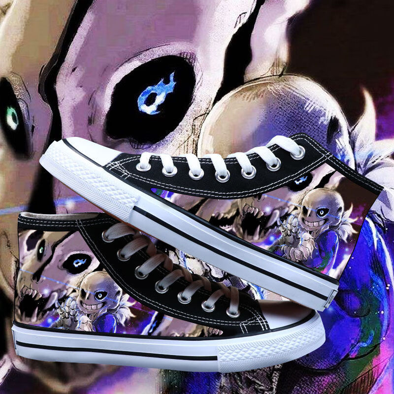 wang传说之下sans图案男孩鞋子秋高帮帆布鞋游戏周边涂鸦潮流学生板鞋