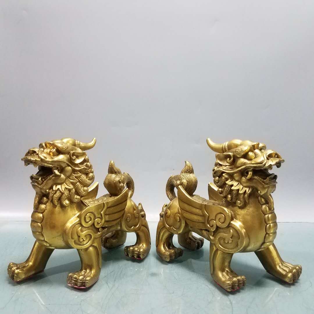 鼎盛福纯铜貔貅摆件一对招财貔貅客厅办公桌面聚财风水皮丘 二款 带