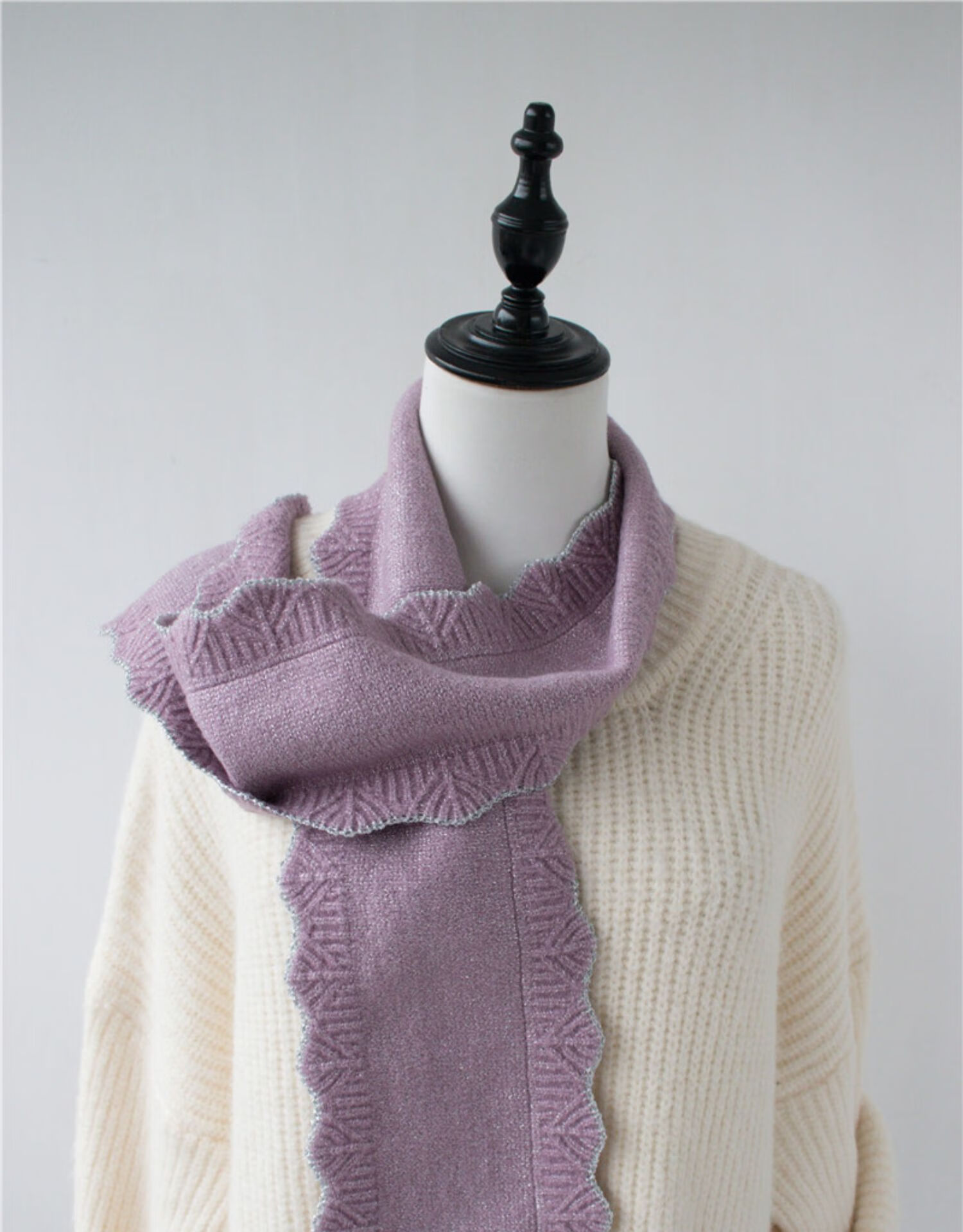 专柜轻奢正品法国定制刘诗诗明星同款韩国新款荷叶边交叉短款围巾金线