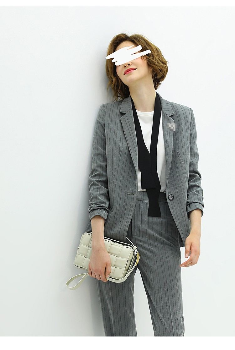 cocobella复古中性风短款西装女秋冬亮丝条纹通勤西服ct1208 西装ct