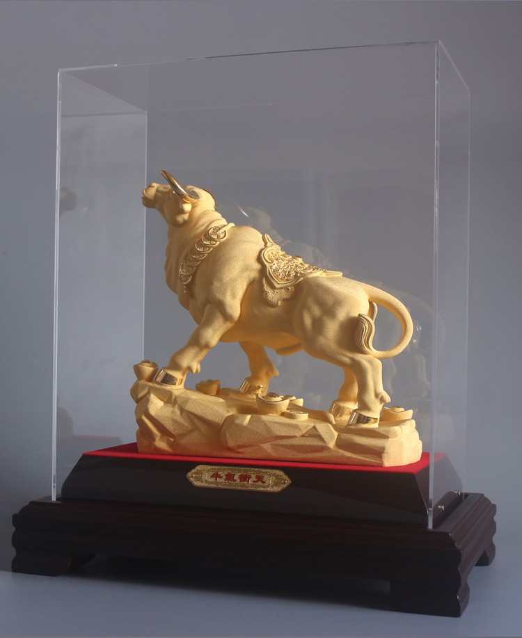 绒沙金牛摆件牛年生肖吉祥物黄金牛创意送商务活动礼品玄关客厅装饰品