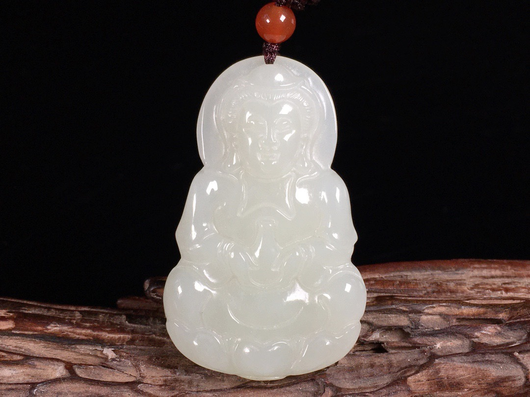 逸阅堂天然和田玉抱瓶观音吊坠男款玉石挂件新疆和田白玉净瓶观音 约