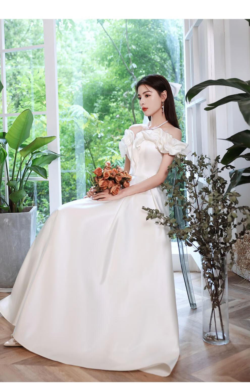 拉夏贝尔homme高端法式轻婚纱晚礼服2022女新款新娘白色领证订婚裙