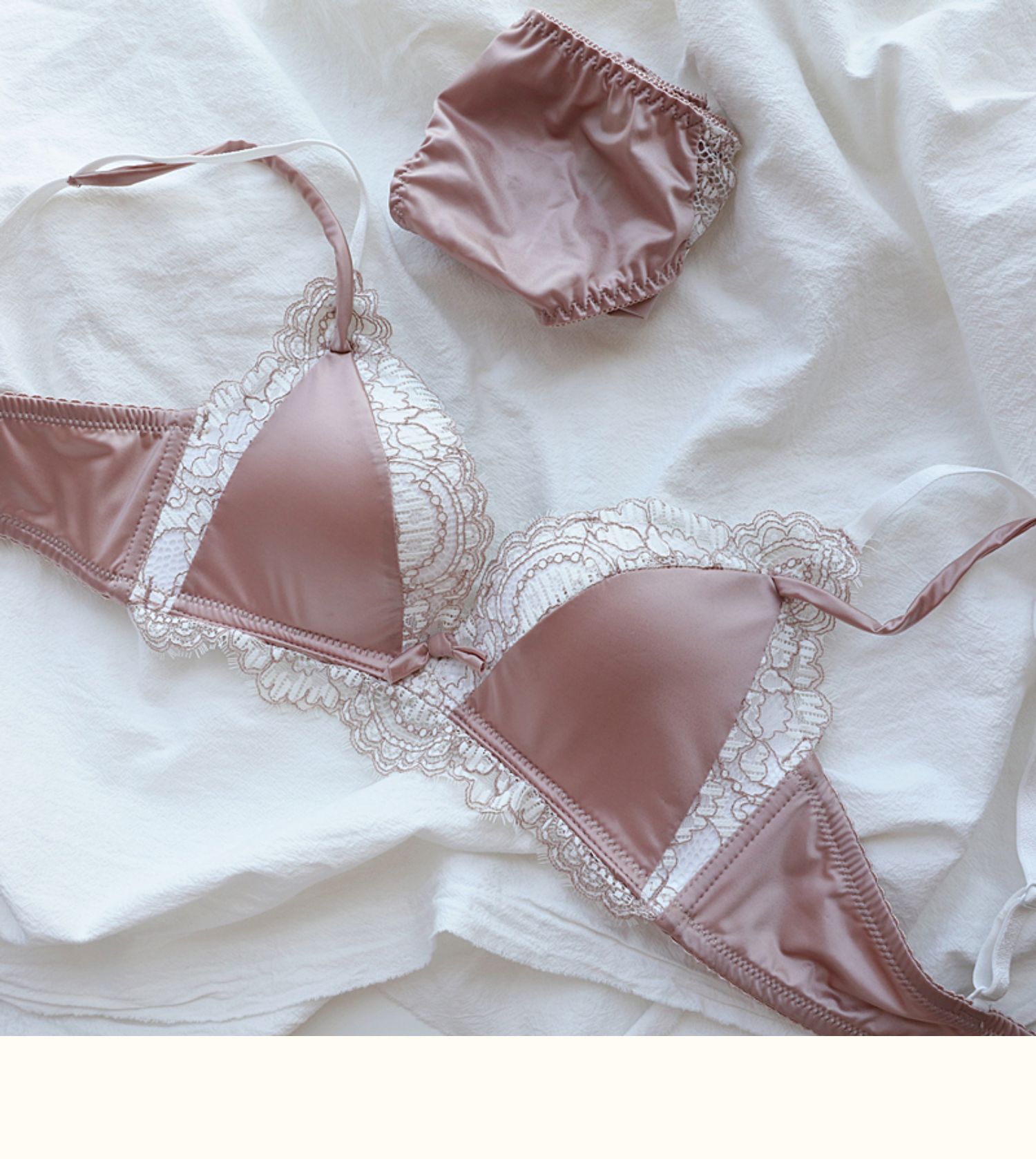 seemax轻奢品牌 内衣无钢圈 绸缎面性感蕾丝小胸内衣无痕无钢圈舒适