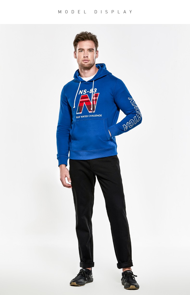 nautica诺帝卡春秋季新款男士潮流连帽卫衣男字母印花抽绳时尚休闲