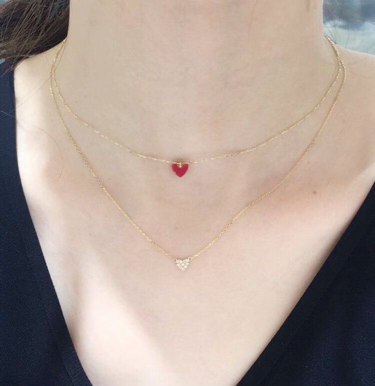 凭霄ahkah小红心日本ahkah小红心项链女纯银18k黄金轻奢小众爱心桃