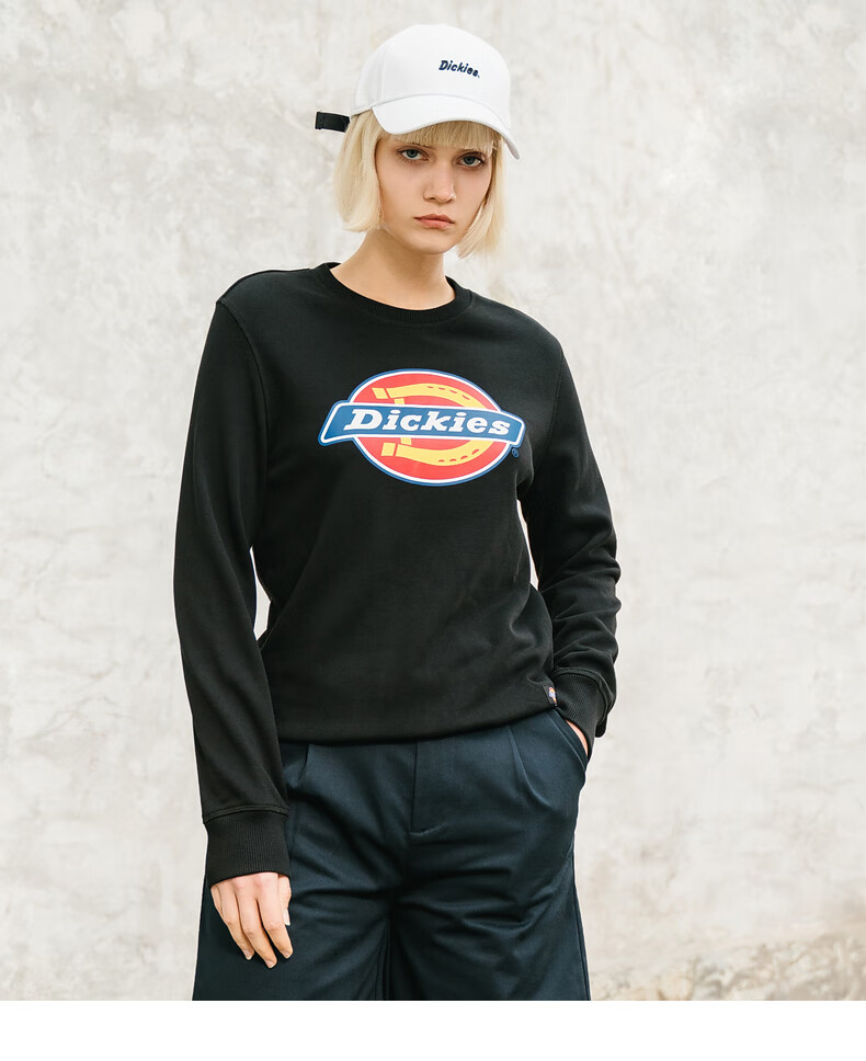 dickieslogo印花圆领卫衣 女式春季新品棉毛圈布上衣dk008808 黑色 0