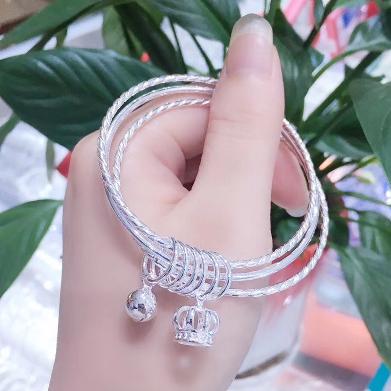 年轻款网红女s999足银日韩开口时尚镯子送生日礼物银饰 三生三世60mm