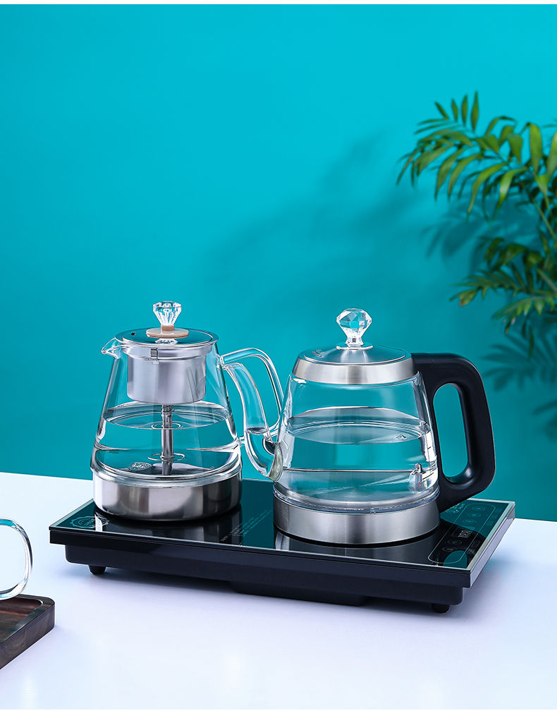 全自动底部上水电热烧水壶抽水式泡茶台一体专用玻璃煮茶具套装器