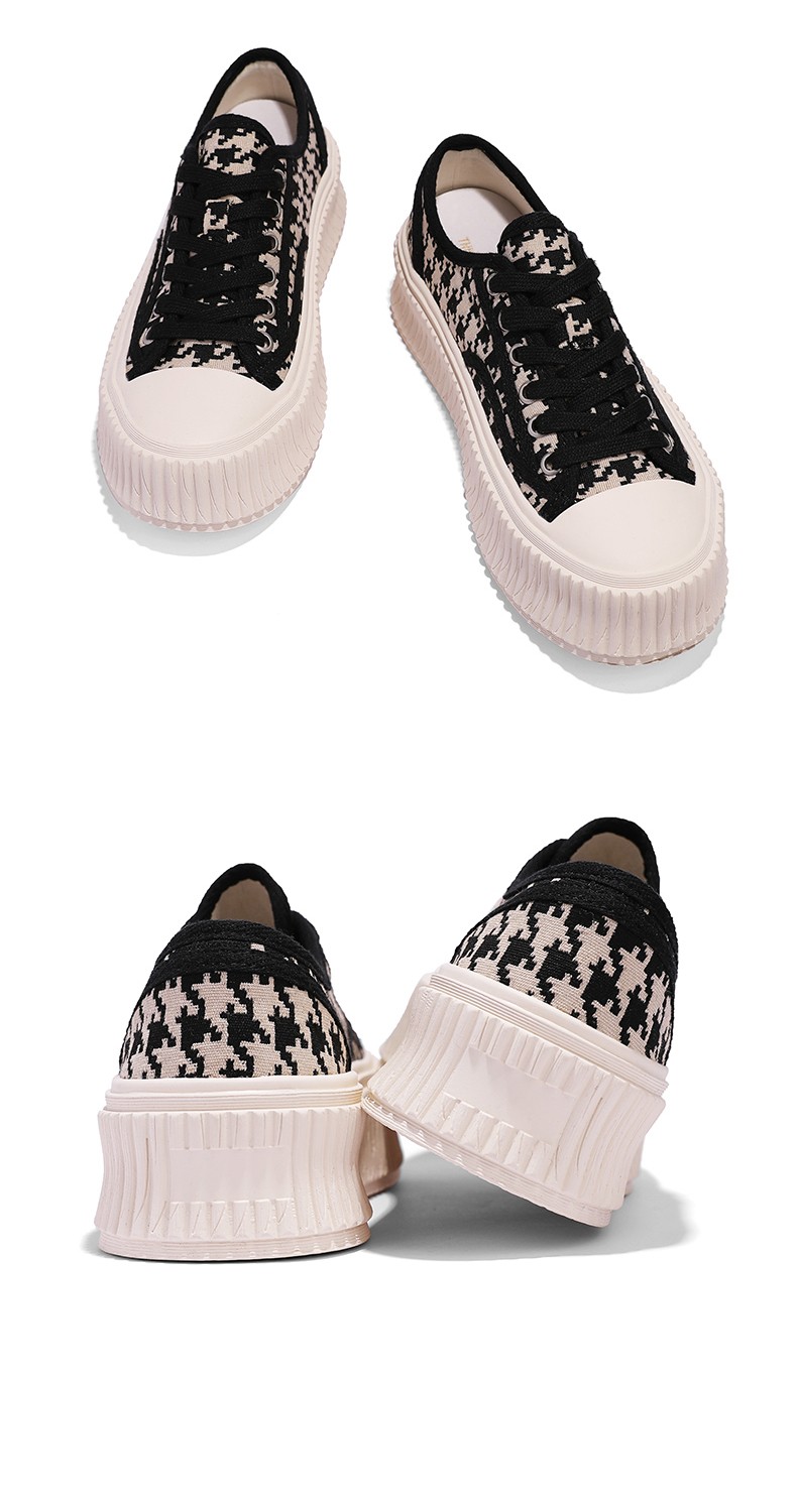 贵人鸟女鞋千鸟格ins潮厚底帆布鞋小香风女学生板鞋 千鸟格米 38