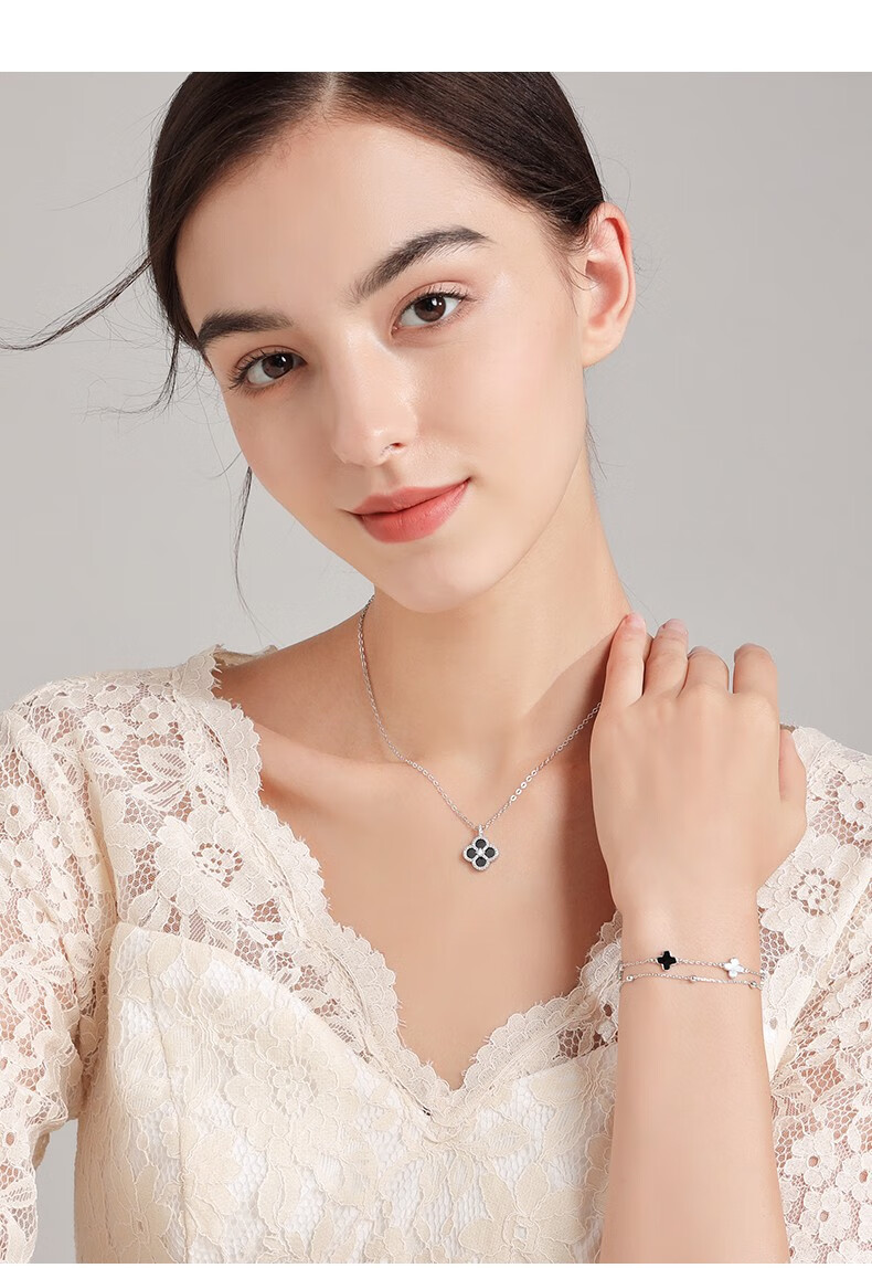 宝拉布菲手链女四叶草镶嵌黑玛瑙石饰品时尚轻奢送女朋友闺蜜老婆结婚