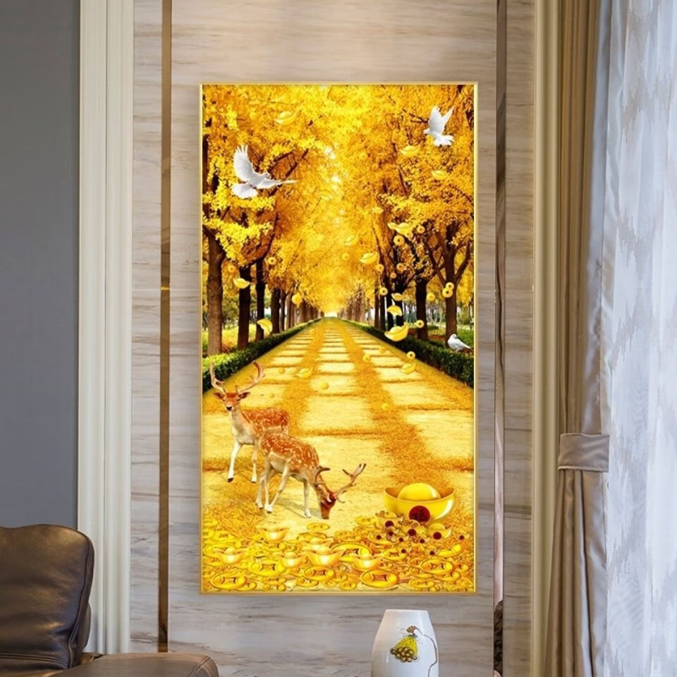 黄金大道入户玄关装饰画现代简约走廊过道楼梯墙壁画轻奢客厅挂画图案