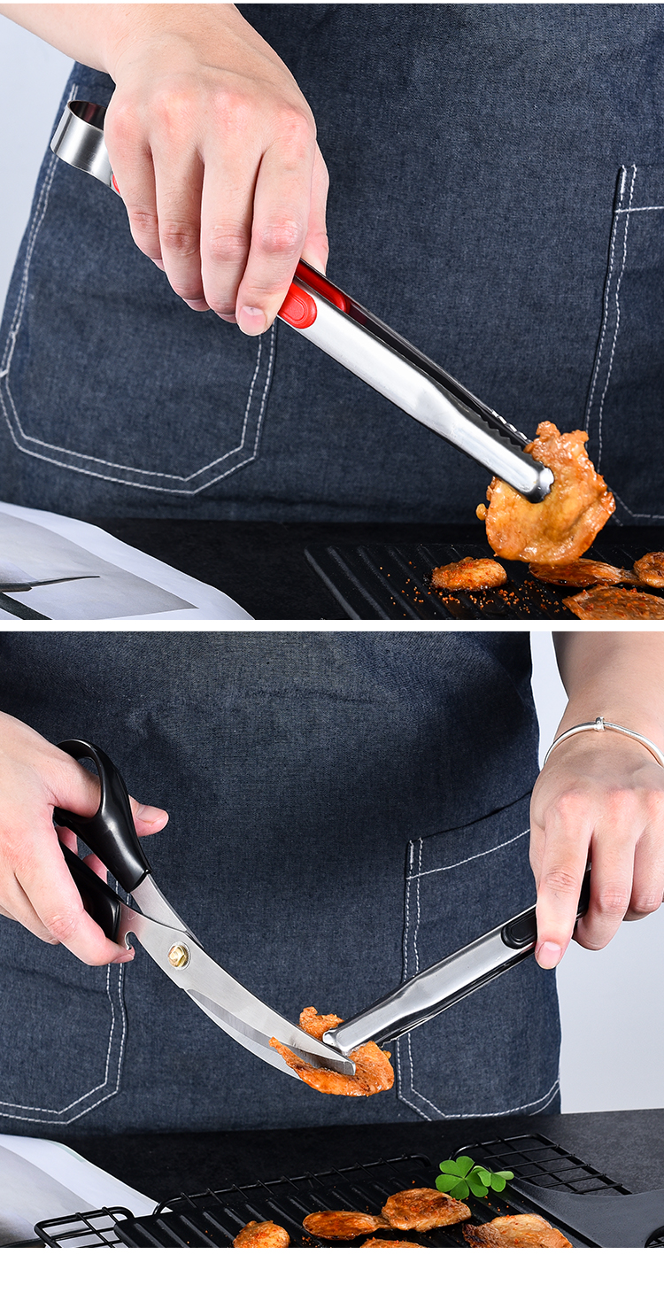 烤肉剪刀夹子套装烤肉剪刀韩式烤肉剪刀夹子套装不锈钢弯刃料理剪刀