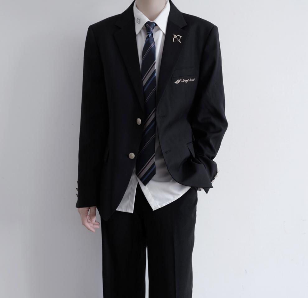 高三毕业衣服正统jkdk制服西装徽章外套日系男女休闲两粒扣男款黑色