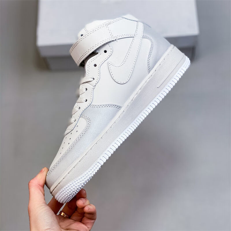 x af1 mid 空军一号反光高帮男女通用运动鞋缓震耐磨 白色 36【图片