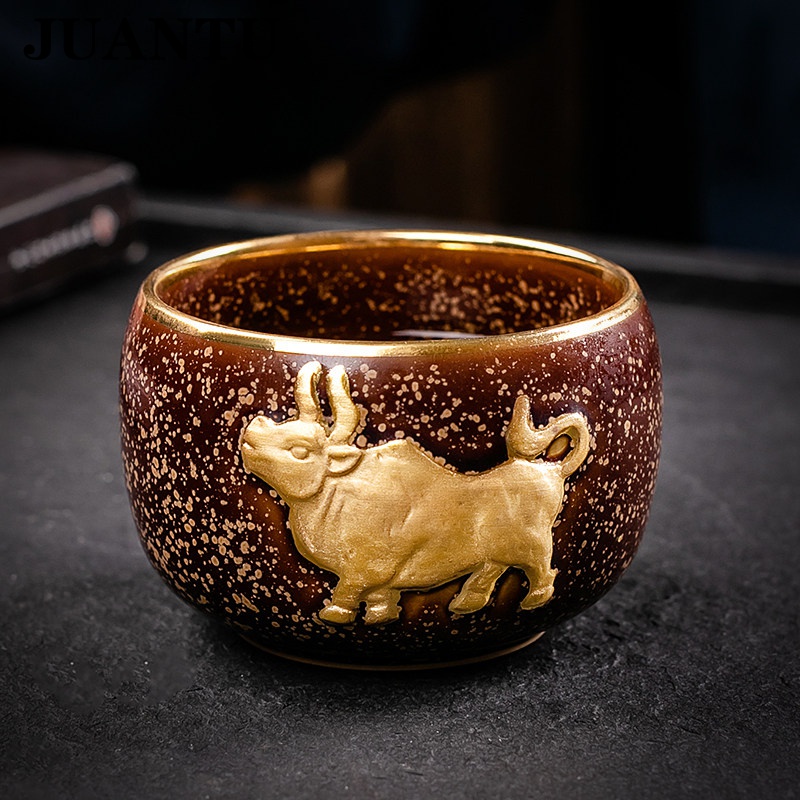 juantu茶具陈为椿金牛杯盏生肖贺岁功夫茶具品茗主人杯可养瓷茶杯牛转