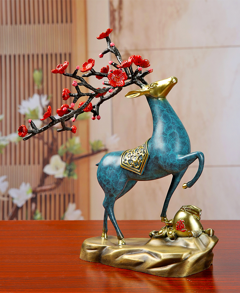 格普瑞路上有财纯铜鹿摆件客厅电视柜铜工艺品办公室酒柜装饰品一鹿有