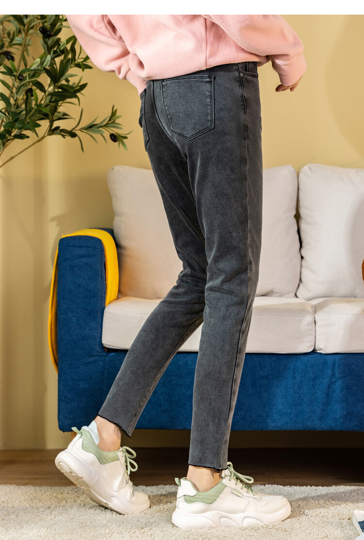 秋冬流行裤子女潮时尚简约百搭厚款修身直筒铅笔弹力牛仔裤女 彩蓝 27