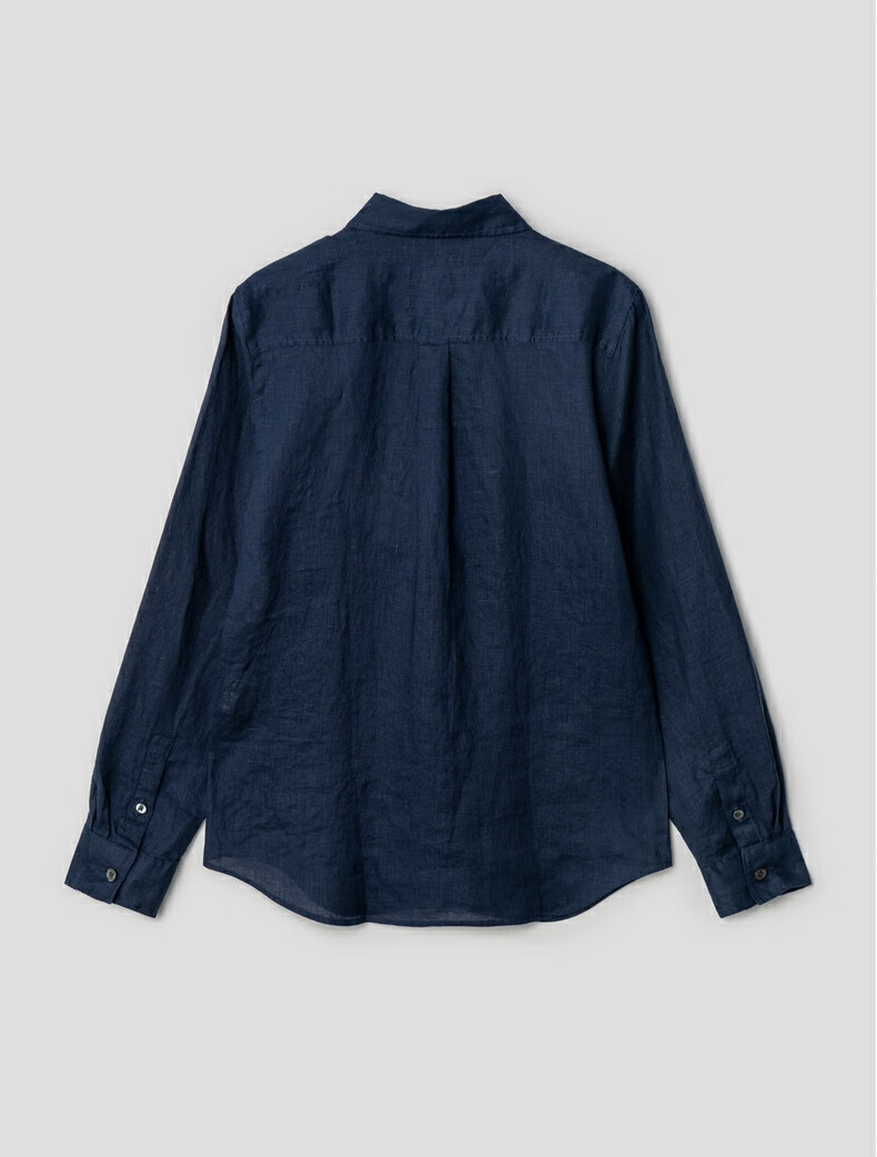 beanpole滨波2022春夏新款女士职场通勤亚麻舒适素色长袖衬衫藏青色