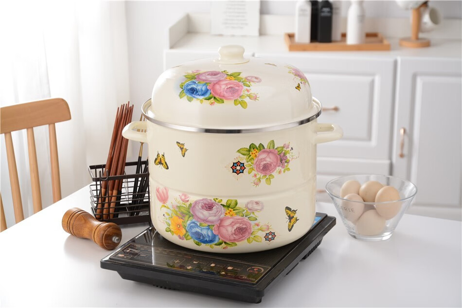 嘉利萨 加厚超大容量双层搪瓷蒸锅两层篦子老式搪瓷锅蒸锅过年蒸馒头