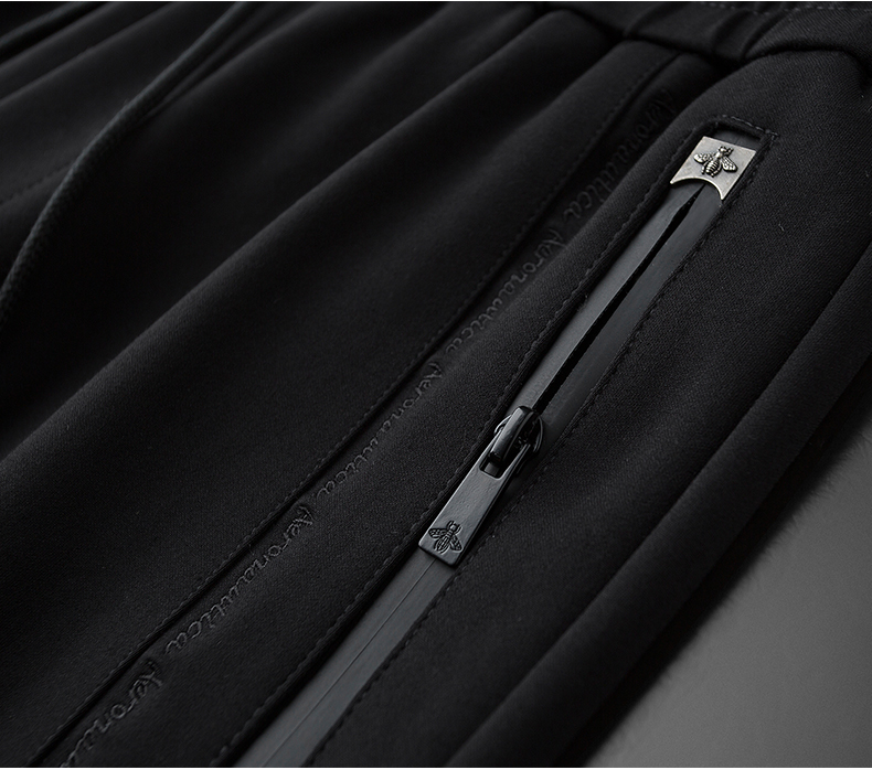 lrngeroa朗吉奥轻奢精品轻奢品质小蜜蜂防水拉链黑色运动休闲裤男秋冬