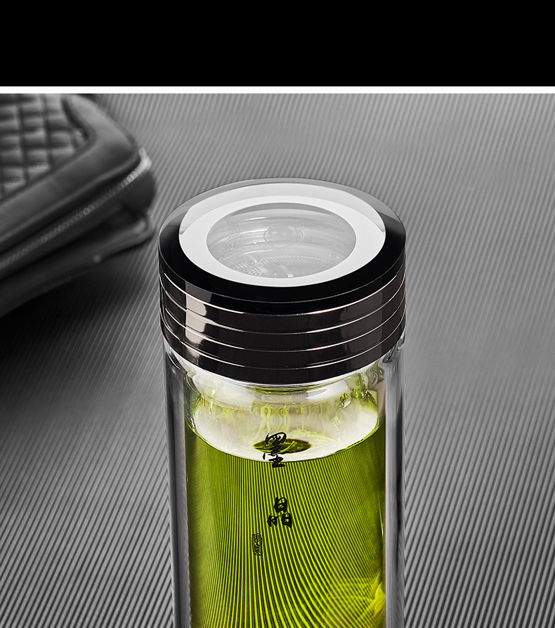 思宝玻璃杯墨晶男女士双层水杯茶杯便携高档商务口杯泡茶杯子办公家用