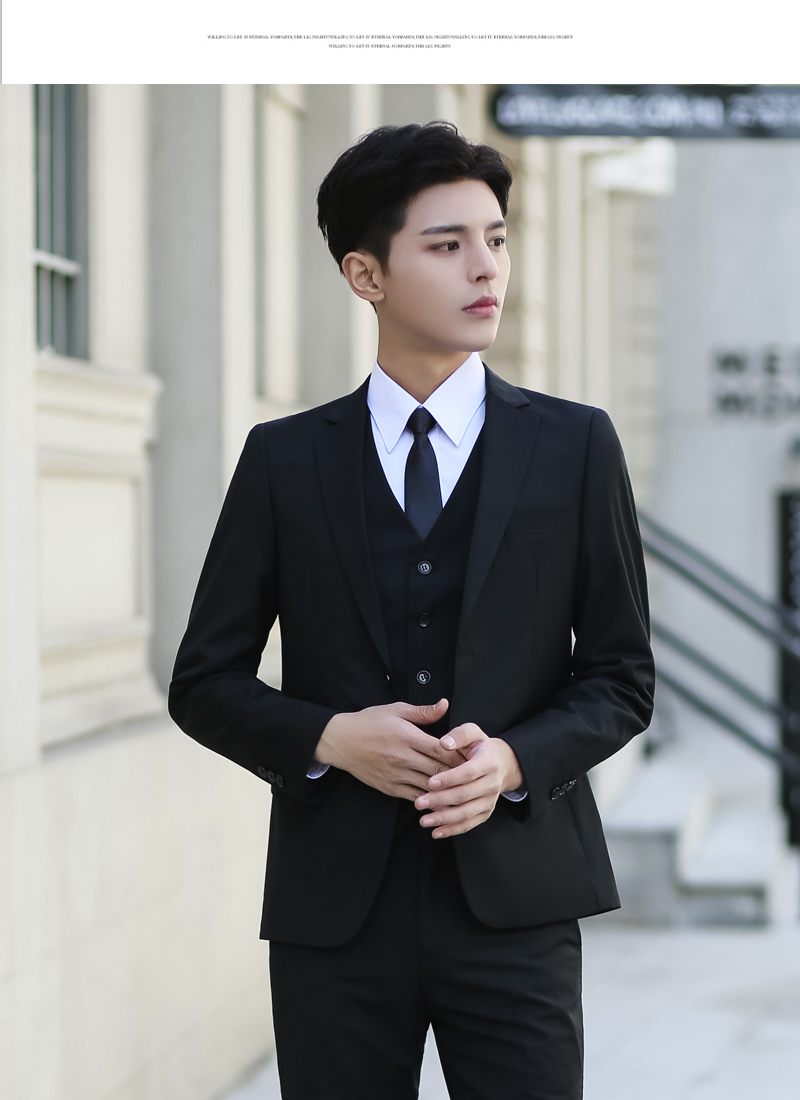 男生套装18岁学生西服男士职业装韩版修身伴郎休闲面试小外套二扣黑色