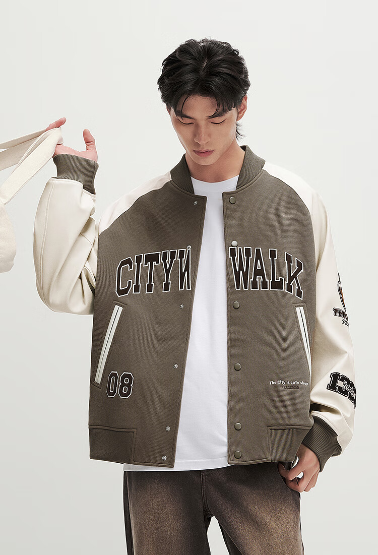 Taipingniao Men's Clothing [JINGDONG Exclusive], Jacket American Retro Baseball Jacket Autumn Embroidery, Brown Yellow, XL 2