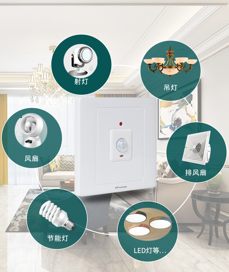 大功率楼梯双控踏步led灯人体感应器光控延时可调感应开关乳白色