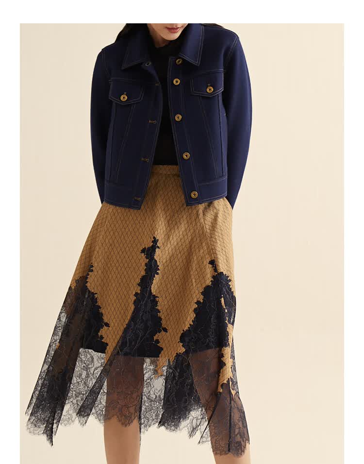 女装 半身裙 谜底 miidii/谜底21春新品复古浪漫不规则下摆拼接蕾丝