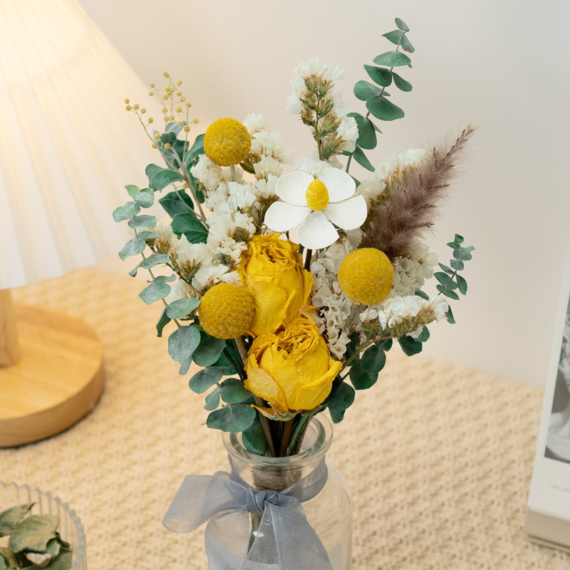 玫瑰尤加利雏菊干花花束客厅玄关摆件ins北欧风拍照道具diy插花sn2684
