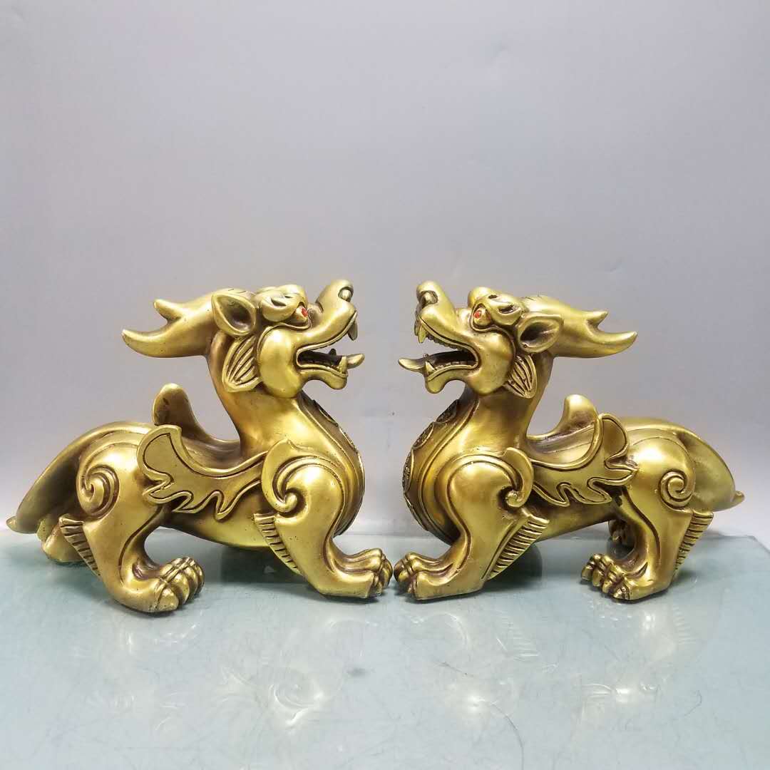 鼎盛福纯铜貔貅摆件一对招财貔貅客厅办公桌面聚财风水皮丘 二款 带