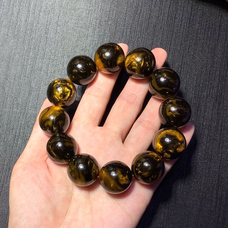 彬清 龙延香灰琥珀手串男女生士蜜蜡圆珠情侣手链招财转运原创大气 灰